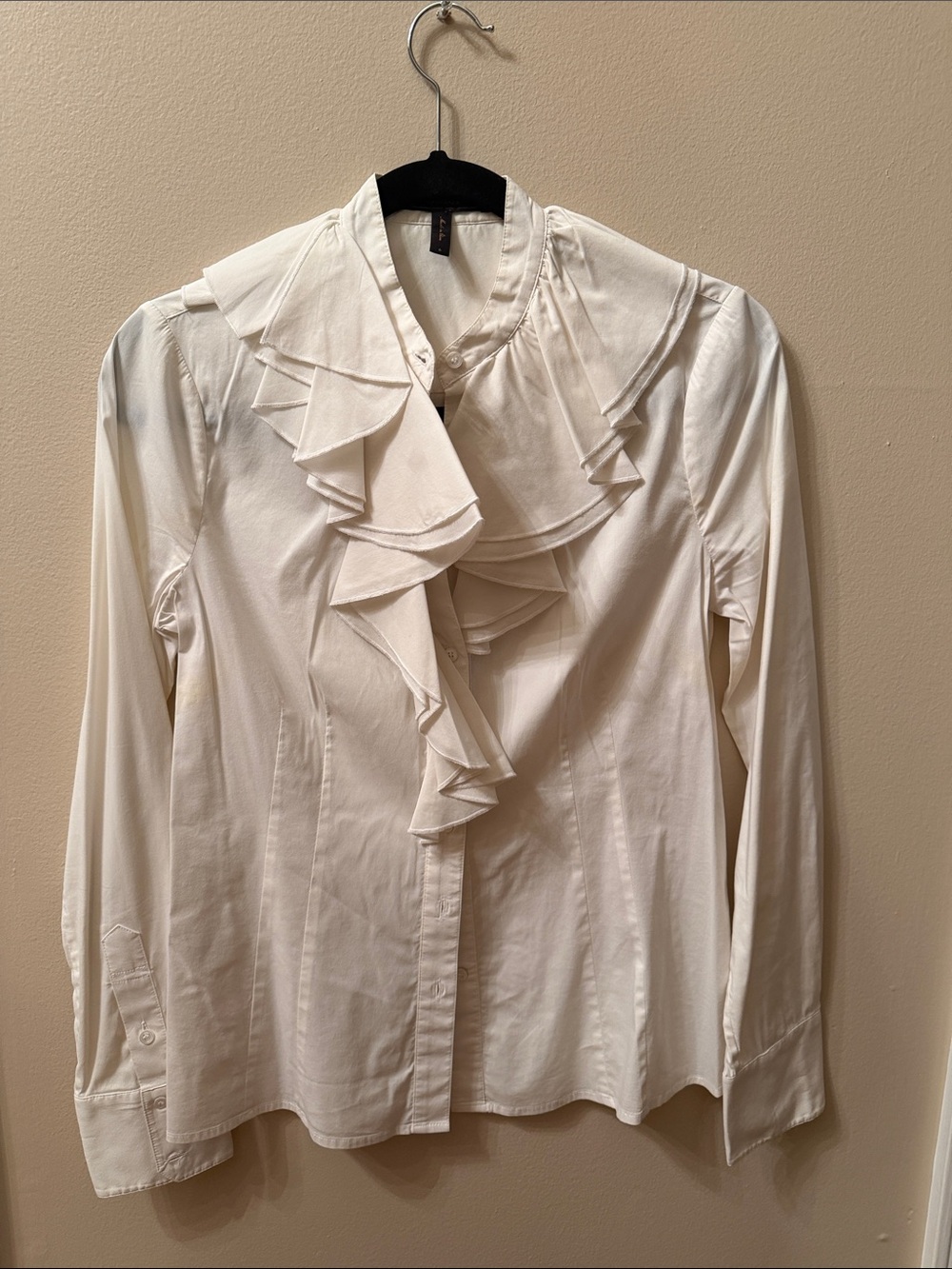 BCBGMaxAzria Cream Ruffled Button-Down Blouse